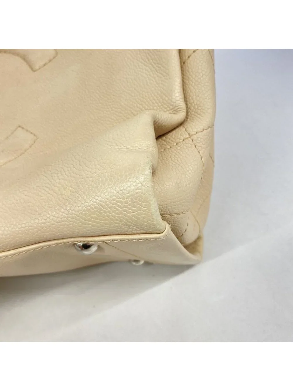 Chanel Tote Bag Caviar Leather Beige Silver